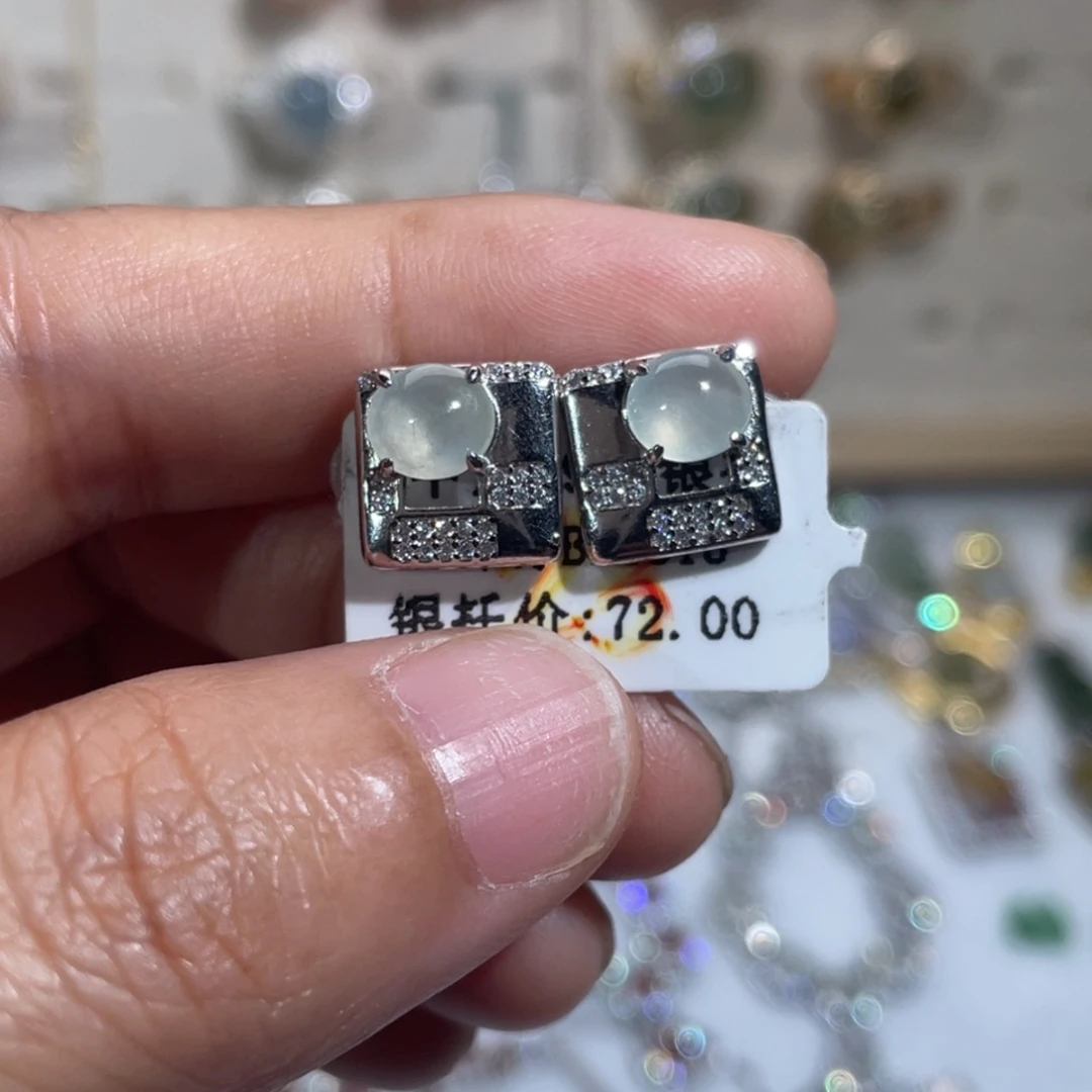 翡翠银S925镶嵌耳饰