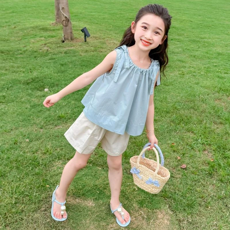 巴拉儿童女童吊带套装夏季2025新款洋气时髦儿童休闲夏装女宝宝短