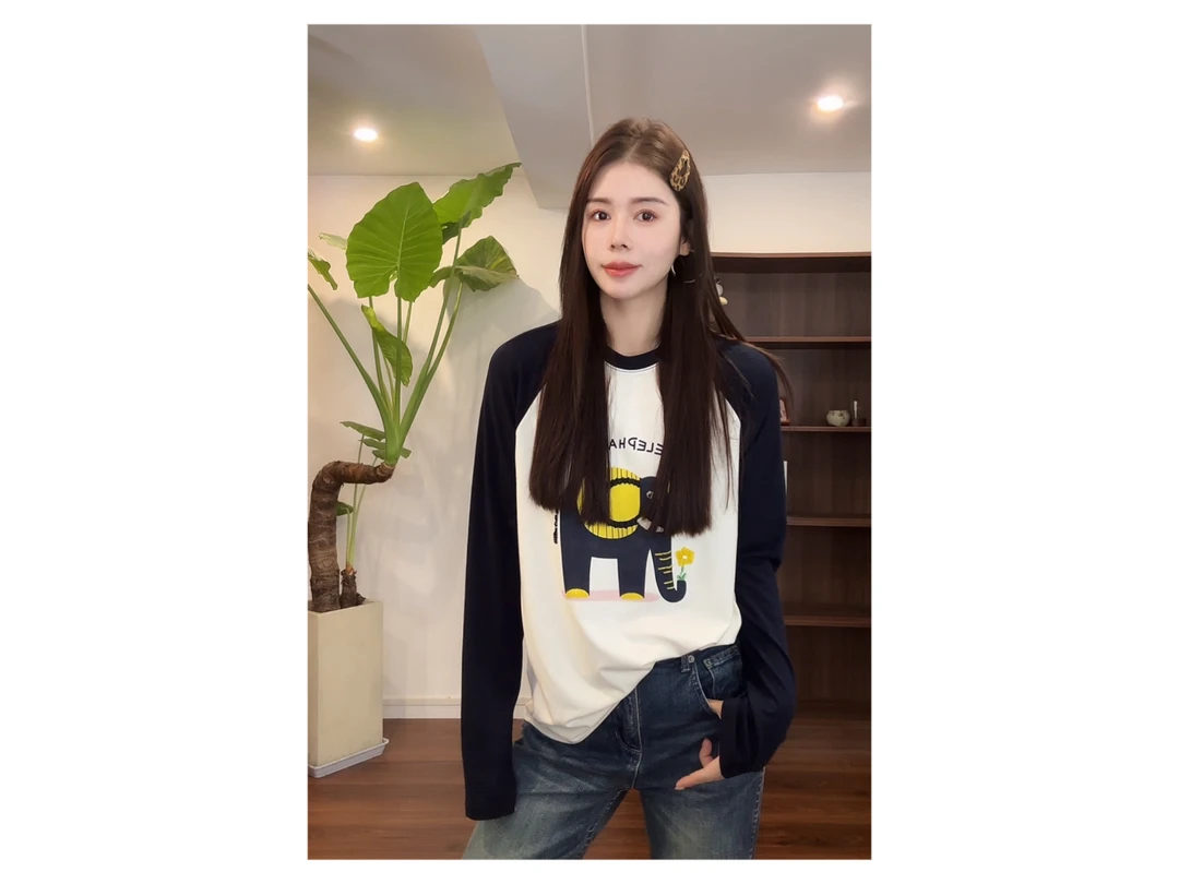 新款“小福象”T恤883#P03297新款活力常青藤时髦休闲长袖