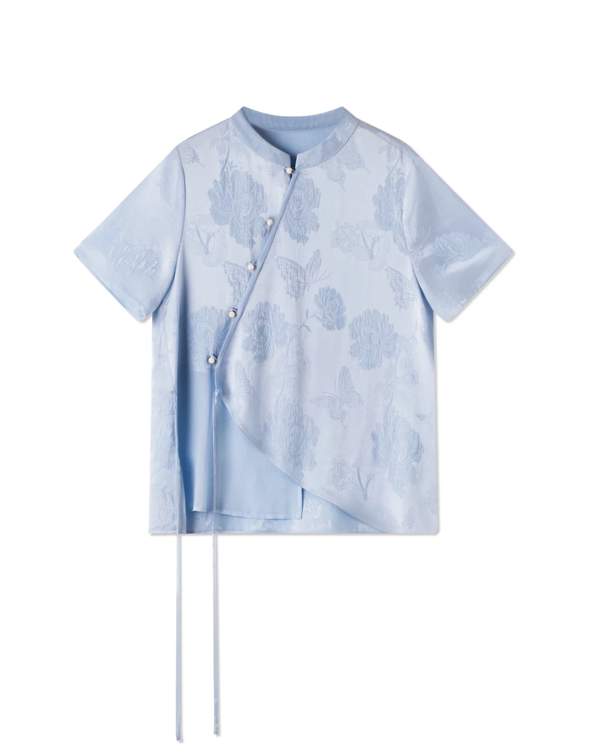 【蝶恋花】满分桑蚕丝新中式斜襟圆领短袖上衣XYL25A013