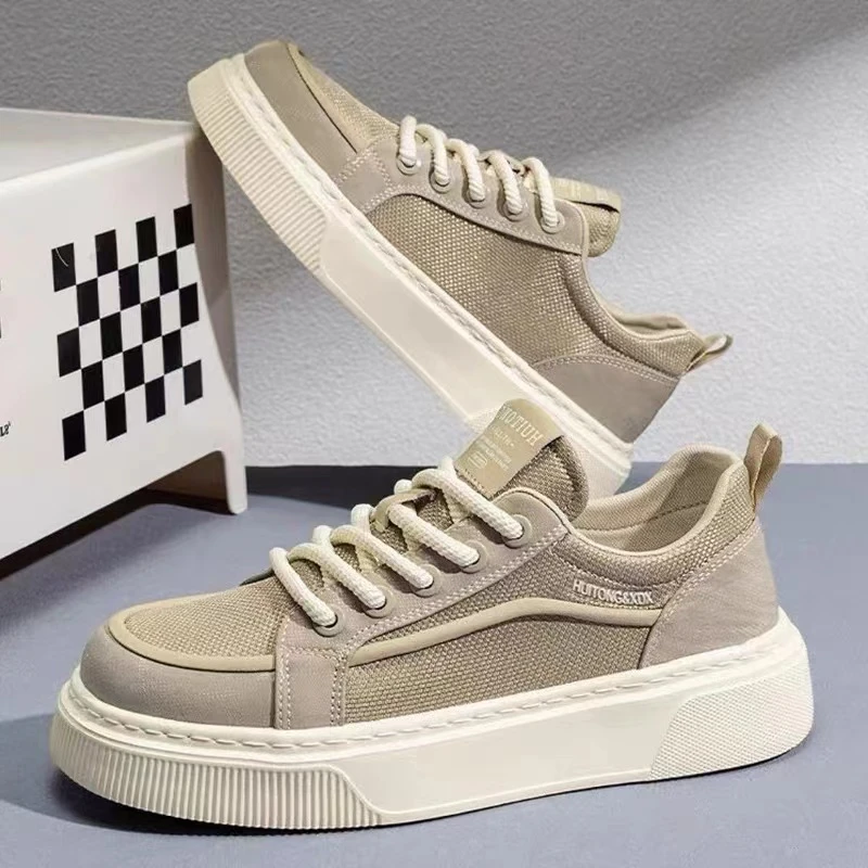 男鞋2025夏季新款板鞋透气网布系带休闲鞋男复古潮流百搭通勤健步