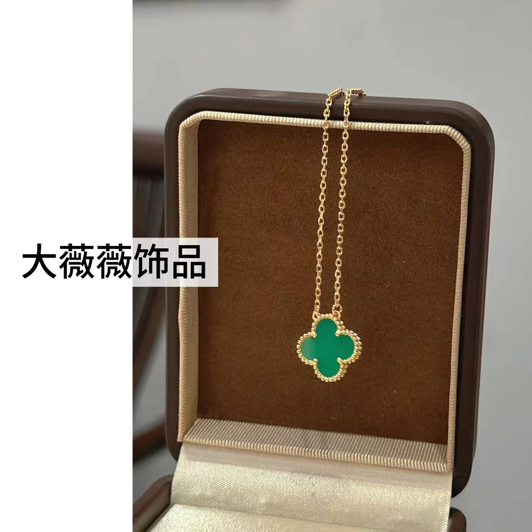 钛钢项链 绿色轻奢四叶花项链-67952