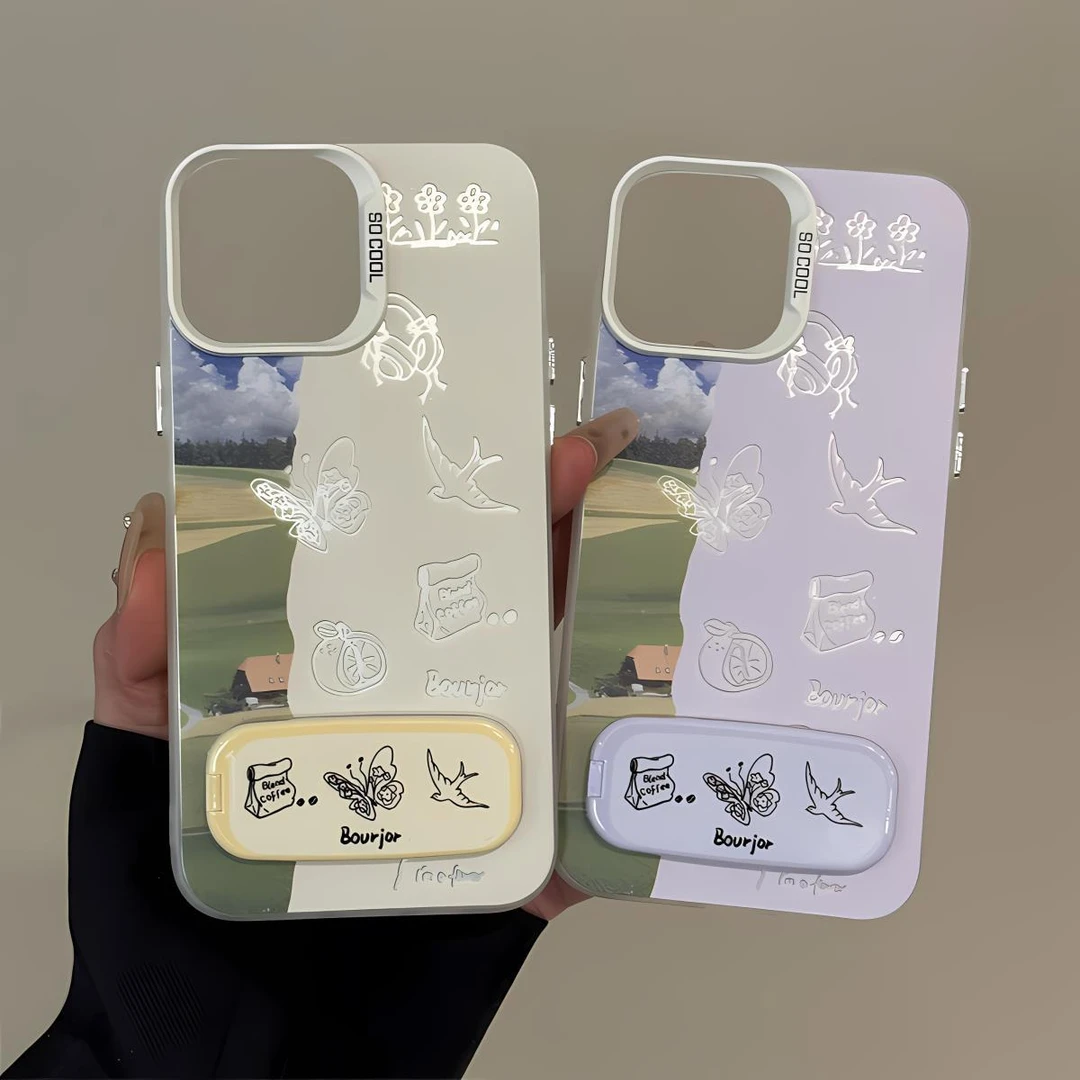 蓝天白云涂鸦适用华为oppo荣耀vivo小米苹果14手机壳镭射13支架