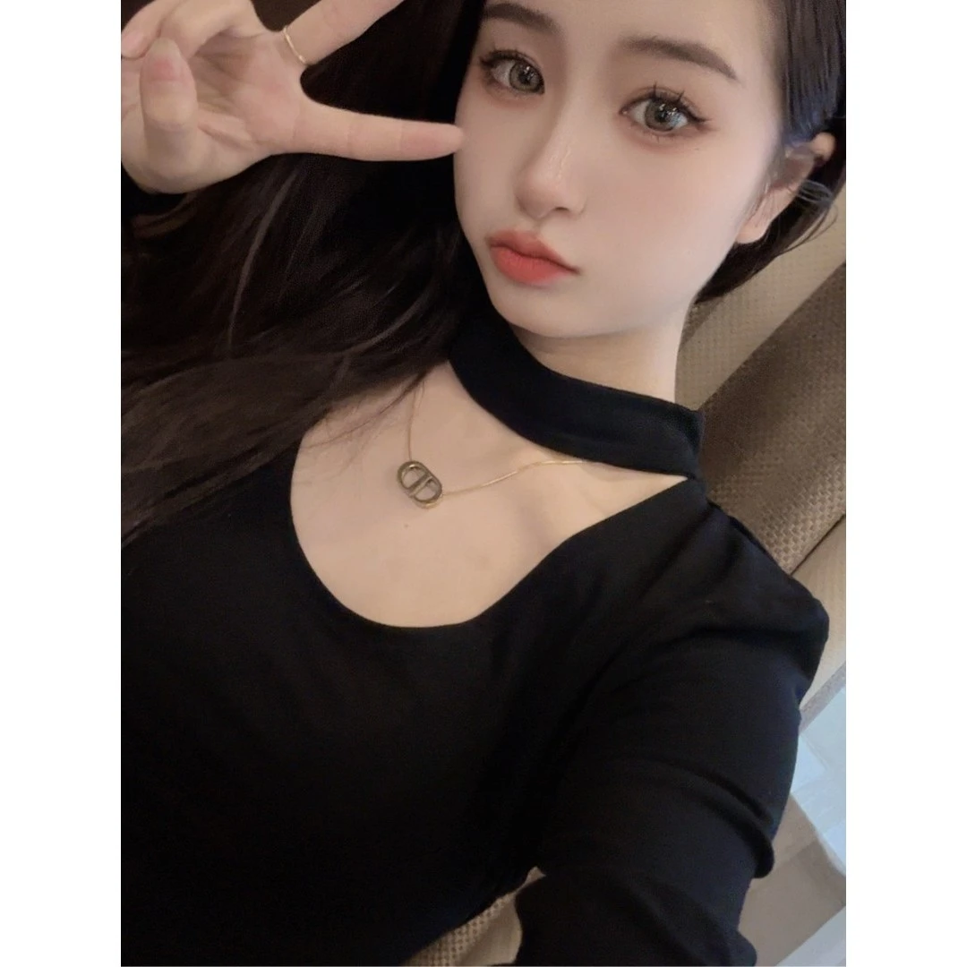 静雅19-39 显瘦长袖白色短款紧身修身设计感百搭不规则小众ins