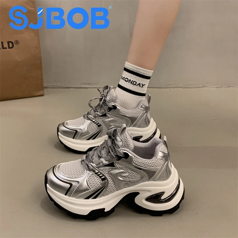 SJBOB厚底增高老爹鞋子女2025秋季新款ins百搭舒适透气休闲运动鞋