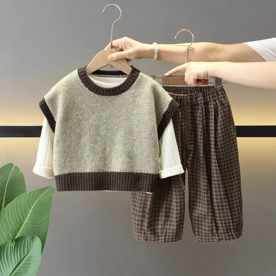 男童套装春秋季儿童服装宝宝毛衣背心三件套日韩童装针织潮酷痞帅