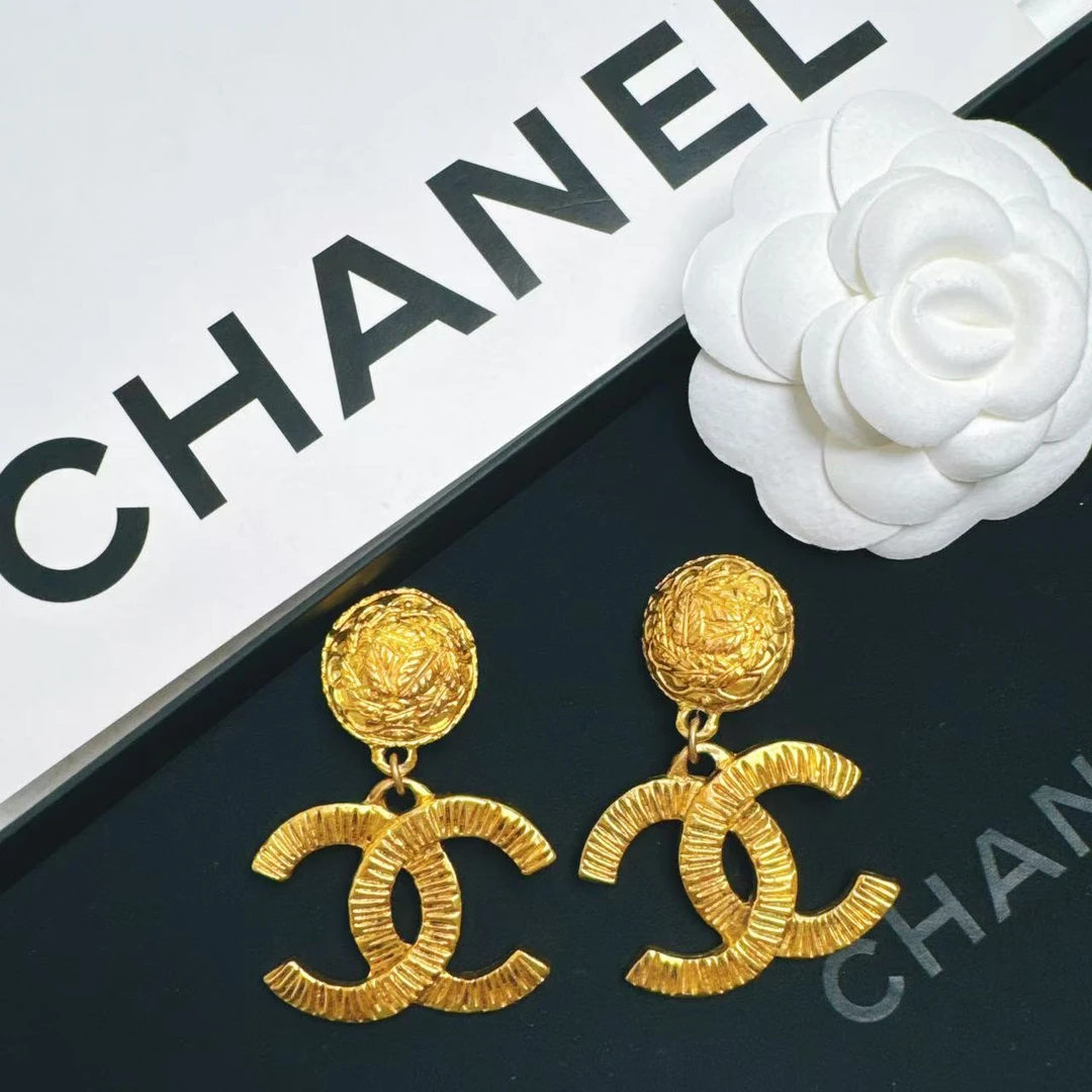 95新 Chanel/香奈儿 柚礼中古/香奈儿素金双C吊坠耳夹LZ501173