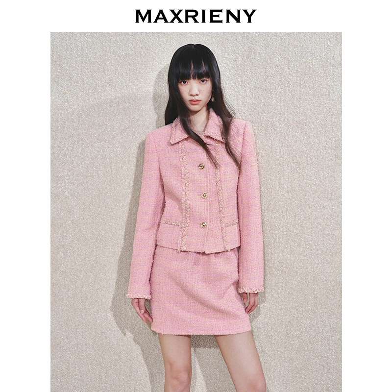 【商场同款新品-25春】MAXRIENY千金气质感粉格纹粗花呢小香外套