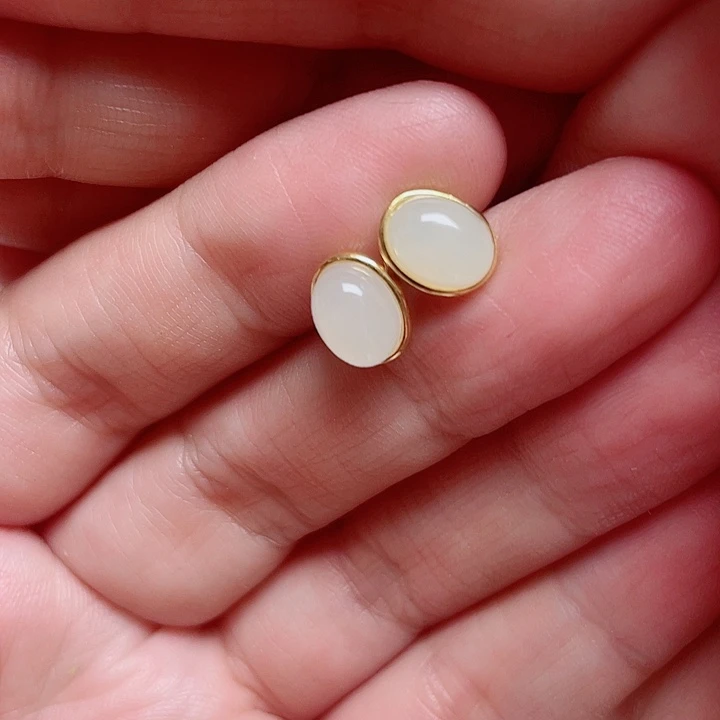 和田玉银S925镶嵌耳饰