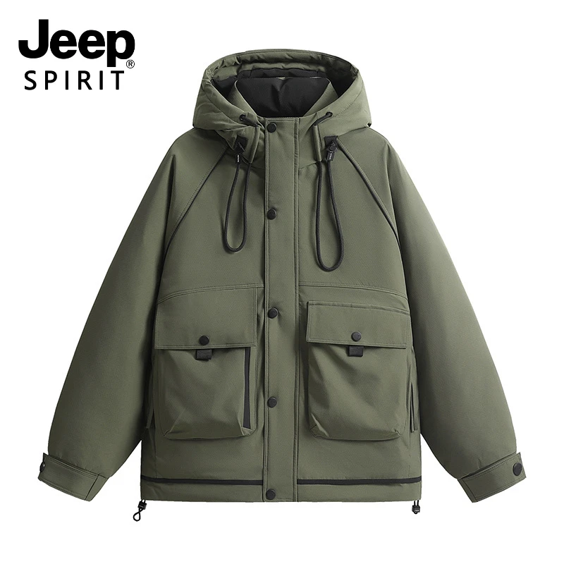 JEEP SPIRIT冬季新国标白鸭绒工装连帽羽绒服男款防风保暖外套潮