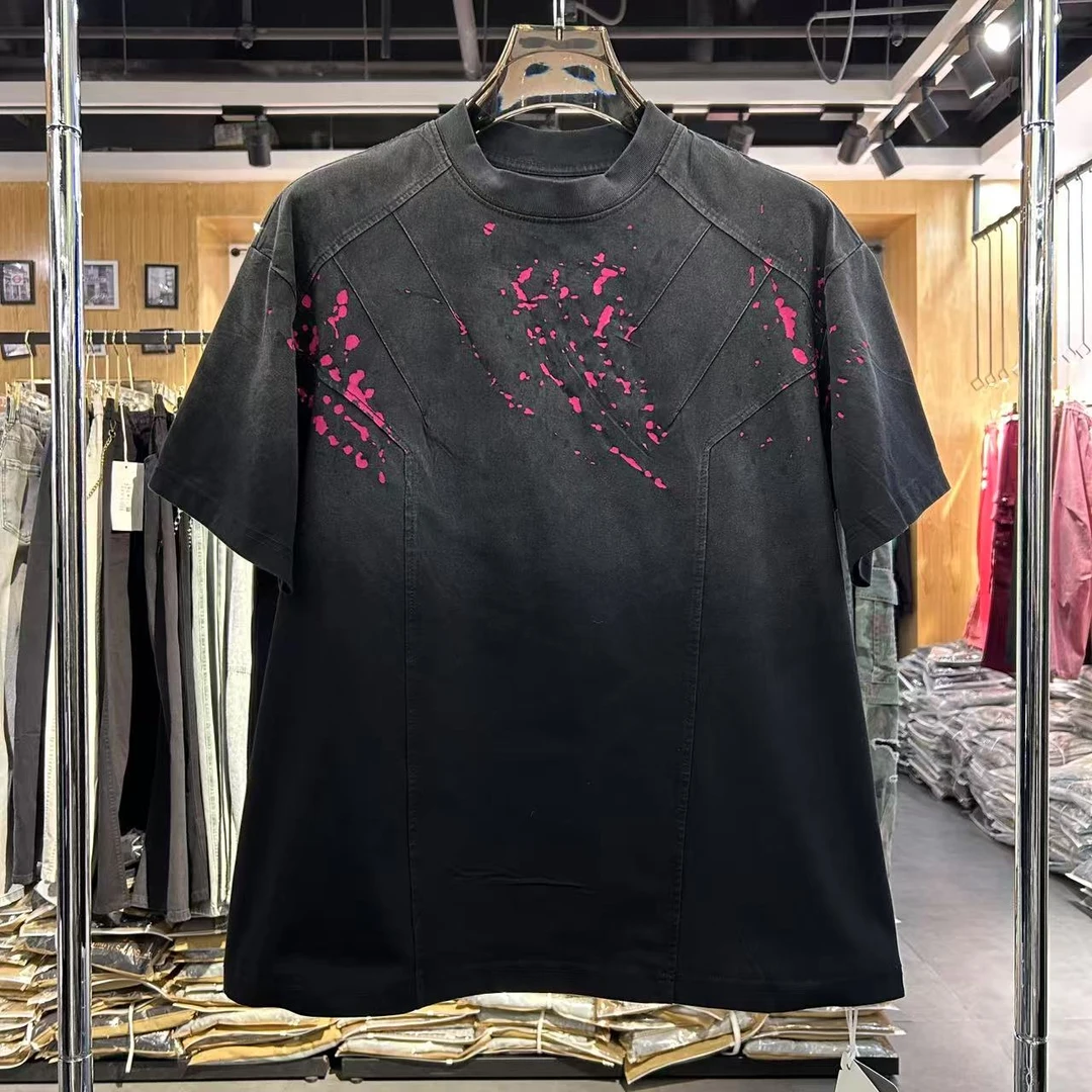 纯棉短袖夏季新款小众设计复古水洗破碎感男士宽松短袖T恤7123