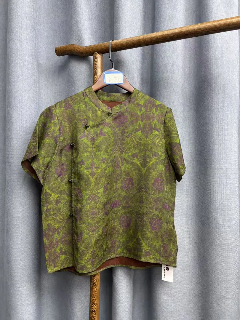 （瑕疵）夏季新款时尚简约新中式桑蚕丝香云纱奥黛提花上衣女y17