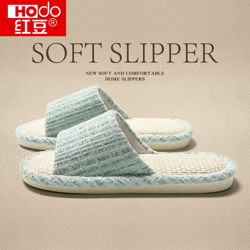 红豆静音吸汗亚麻拖鞋女款四季家居室内透气防滑日式春秋棉麻拖鞋