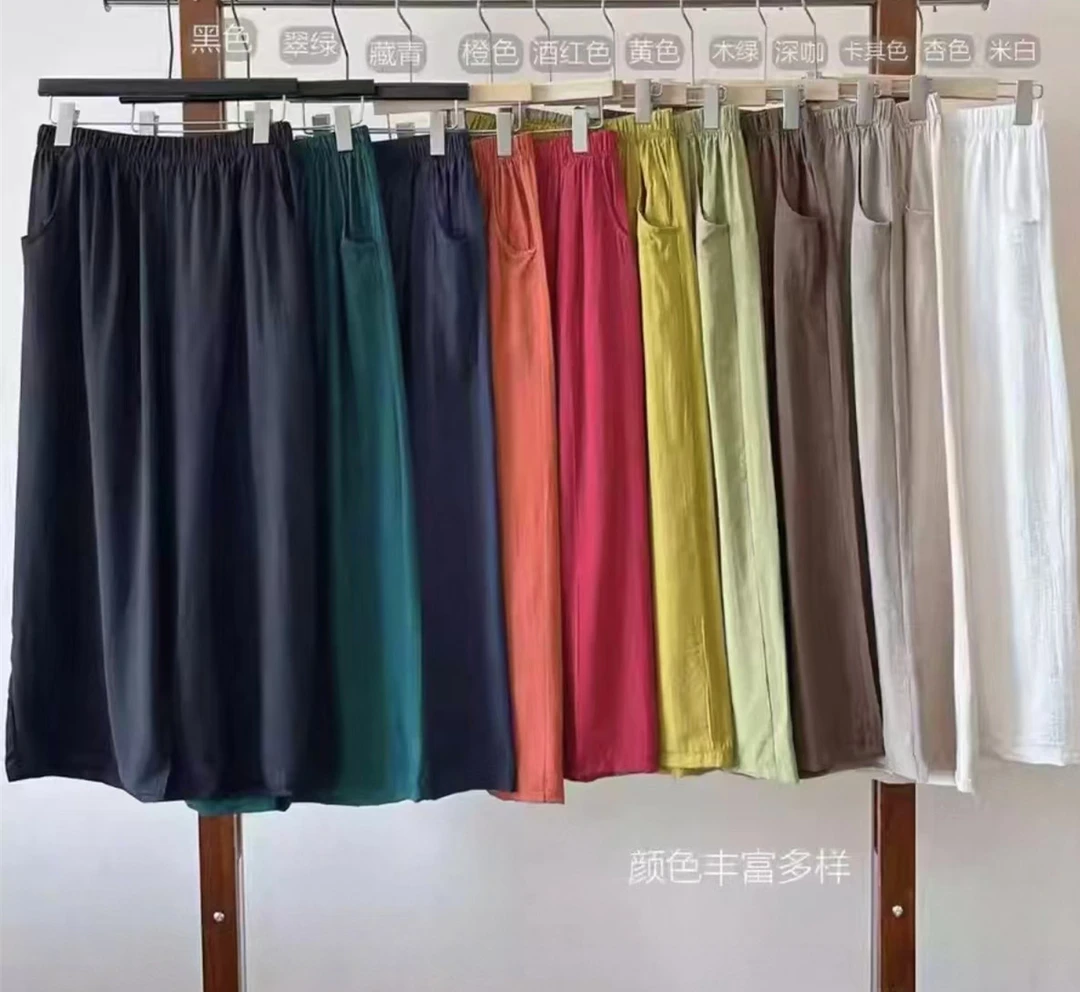 亚麻松紧腰柔软舒适休闲阔腿裤90002