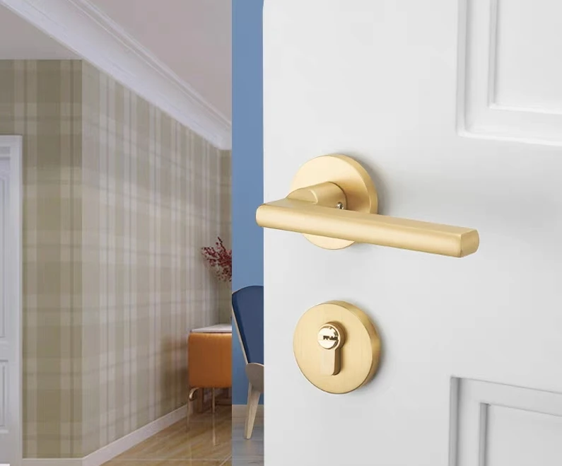 铜拉丝室内门锁锁头家用锁体锁芯卧室磁吸静音房门锁分体门锁