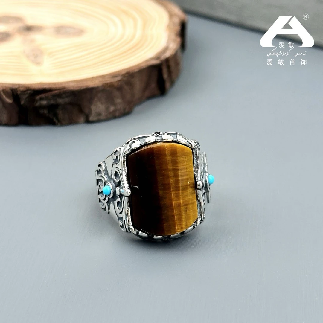 925银琉璃戒指 爱敏首饰纯银S925戒指