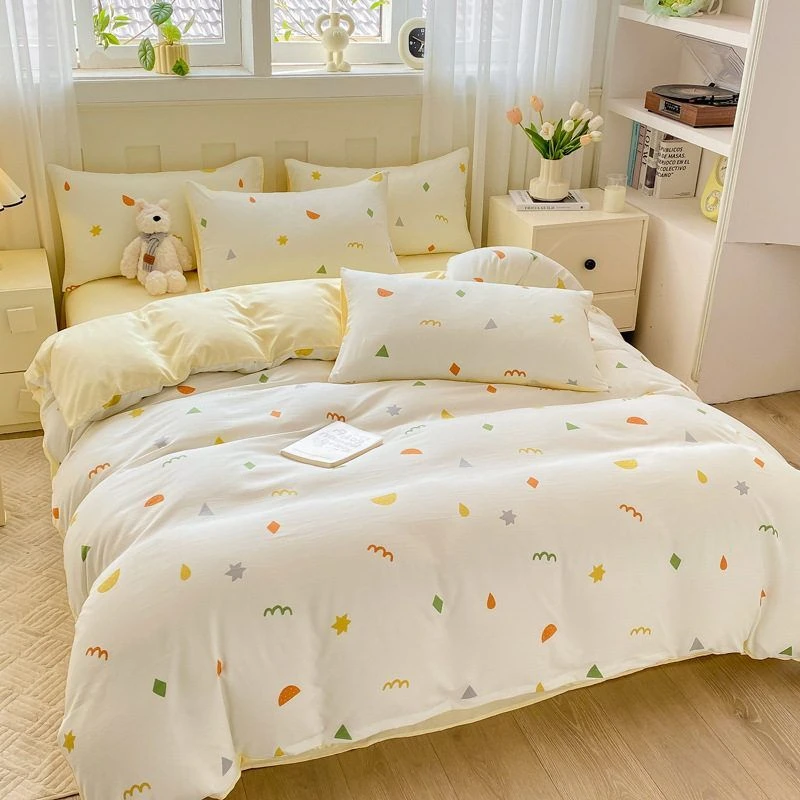 清新水洗双层小四件套棉棉床单被套三件套云朵纱床上用品春季a类