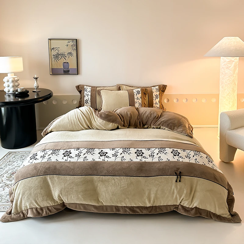 【东方美学 】12斤大高货A类雪莉绒加厚四件套 重工刺绣轻奢双面绒