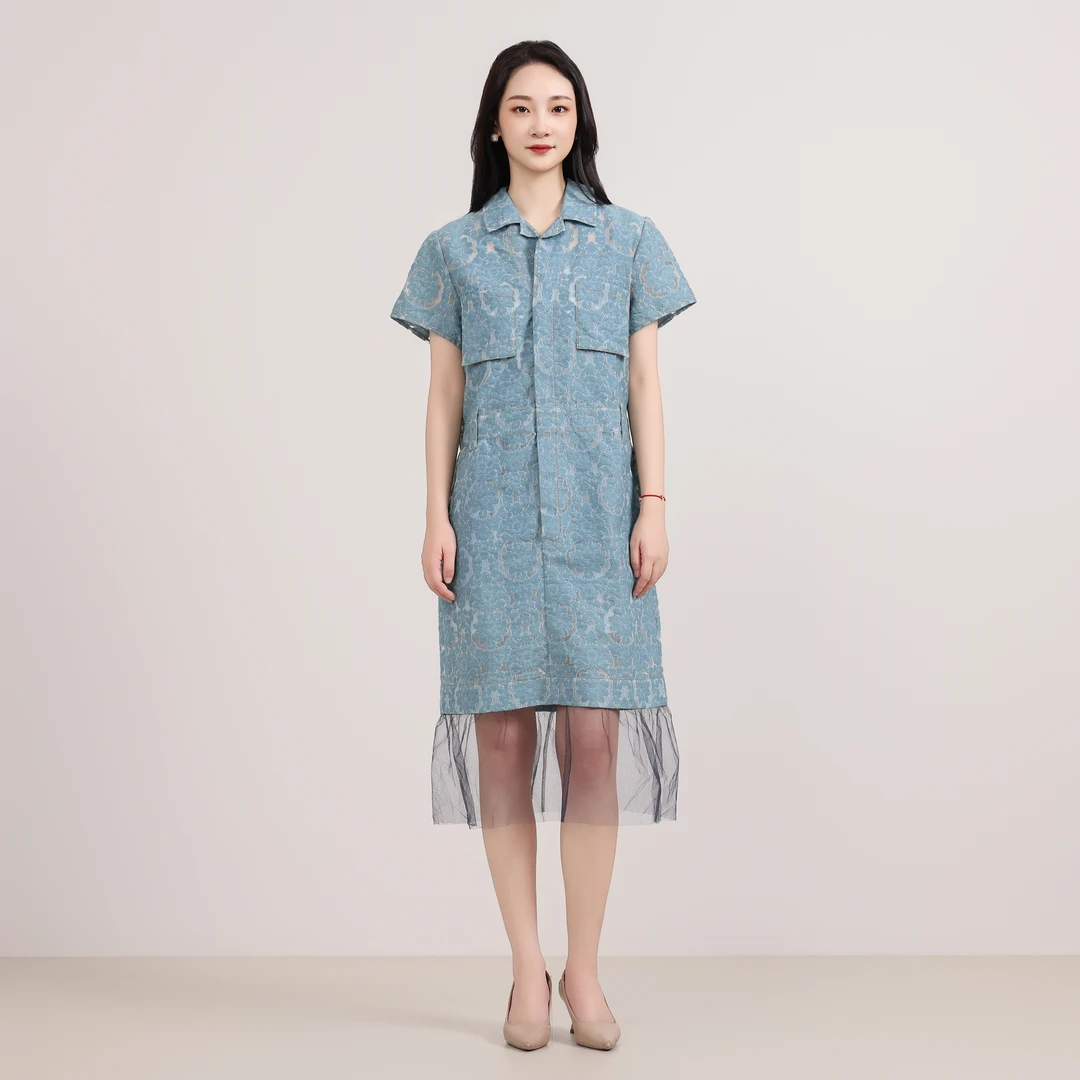 啦娜菲LANAFAY夏季牛仔拼接连衣裙9X481