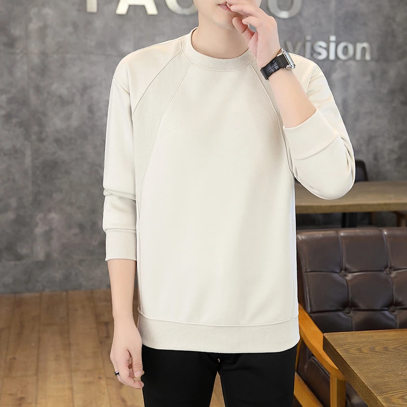 男士春秋季纯色长袖卫衣春季新款套头圆领卫衣时尚百搭长袖打底衫