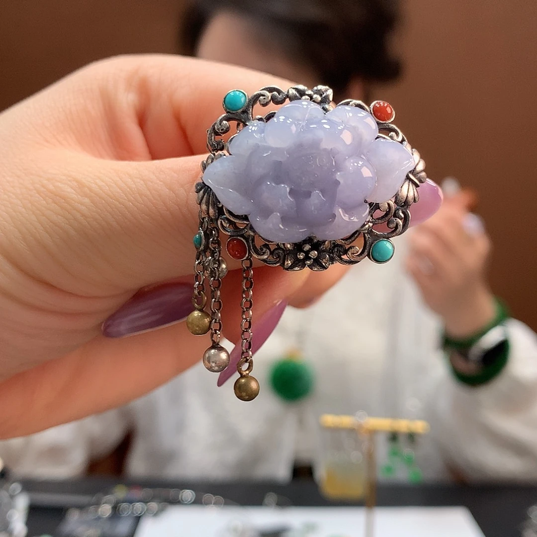 哔***活翡翠戒指银S925镶嵌戒指