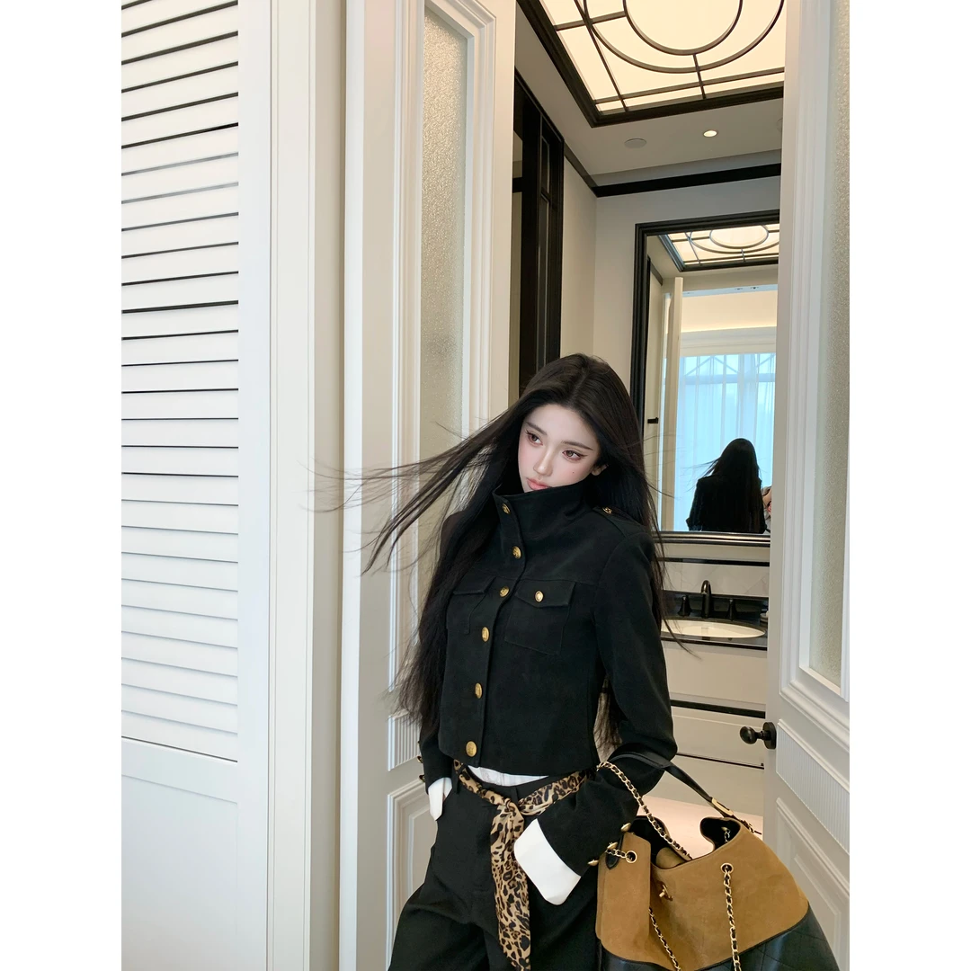 Barb Chill【首尔漫步】复古立领麂皮绒小香风女款入秋一整套衣服