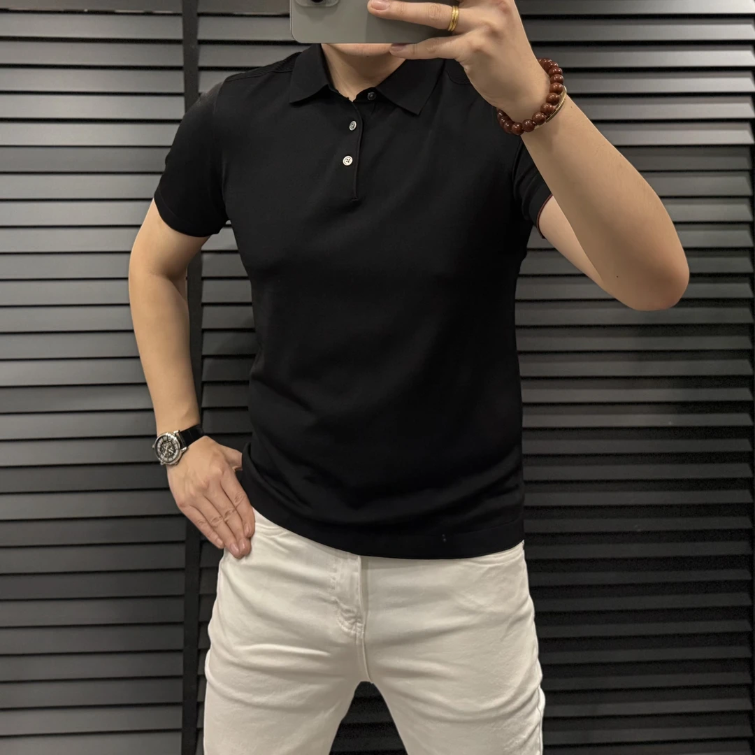 25男士新品简欧轻奢商务休闲百搭纯色翻领短袖T恤