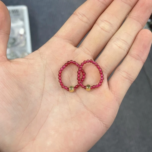 天然石榴石戒小米珠戒圈多样性发其一xy