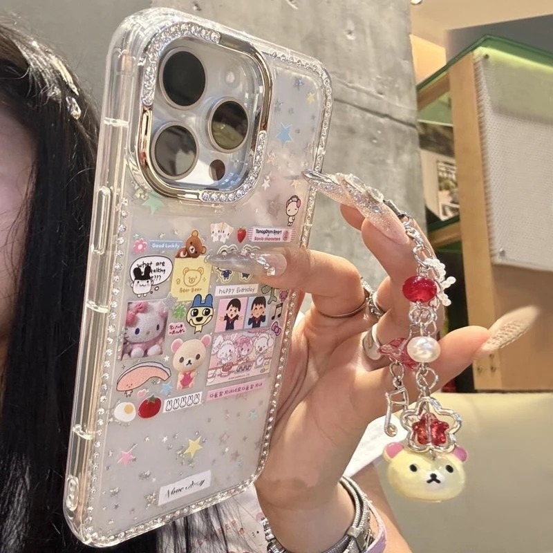 适用闪钻镭射女孩猫咪星星苹果16promax手机壳iPhone15/14/13可爱