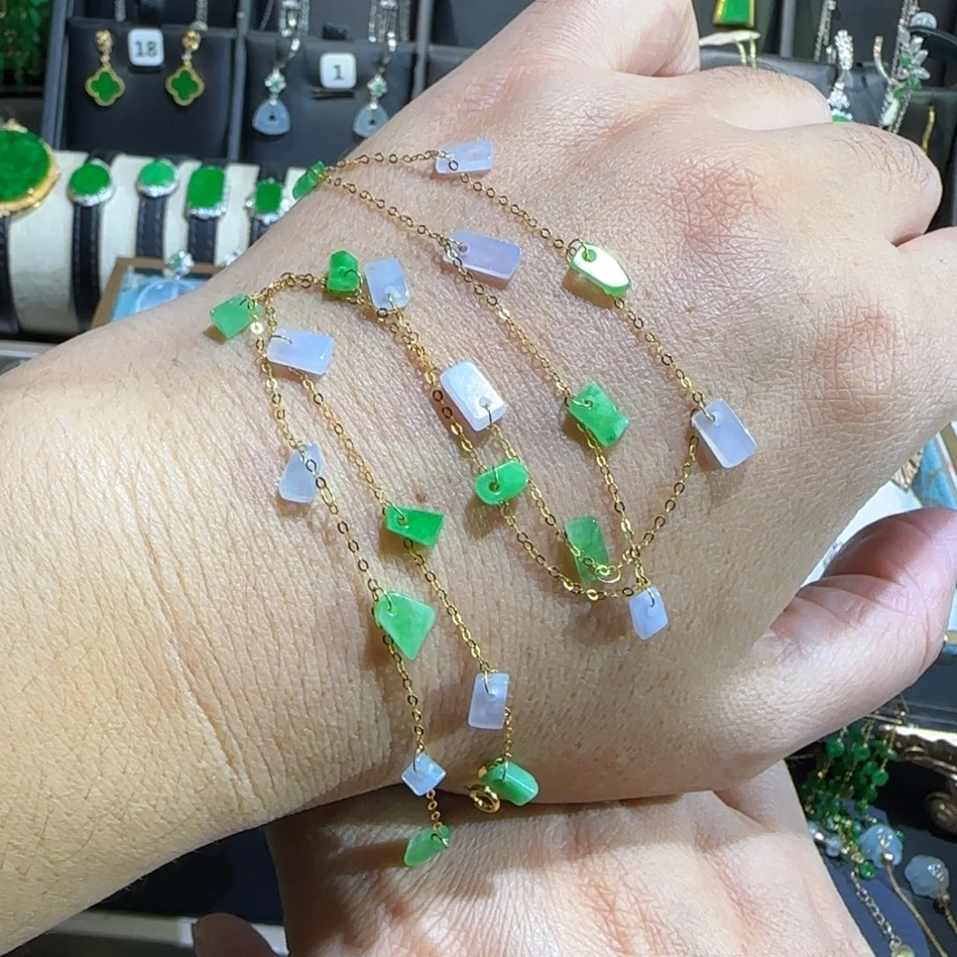 翡翠18K金镶嵌颈饰满天星45cm