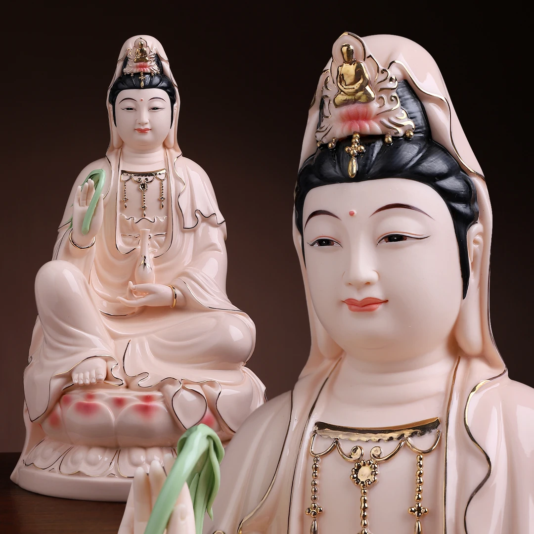 七珍坐莲《观/音宝相》德化白瓷居家陶瓷家用观/音摆件