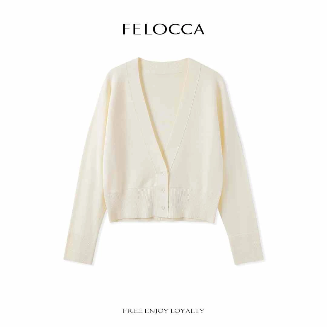 【FELOCCA】深V领针织开衫新款时尚气质纯色针织薄外套25SMZ080
