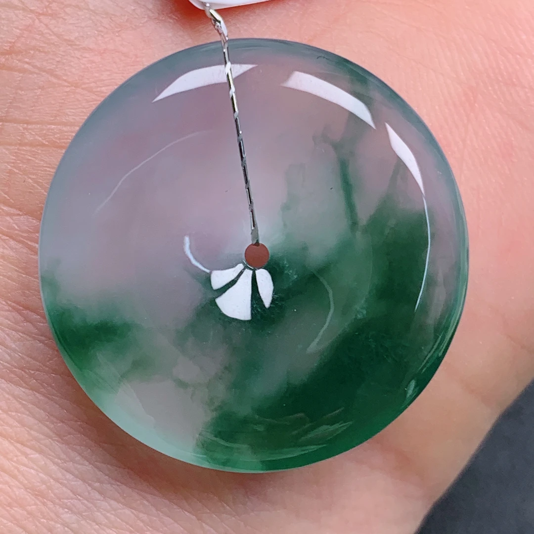 天然缅甸翡翠A货正冰起胶飘花平安扣气质精美尺寸28.8*5.6 24