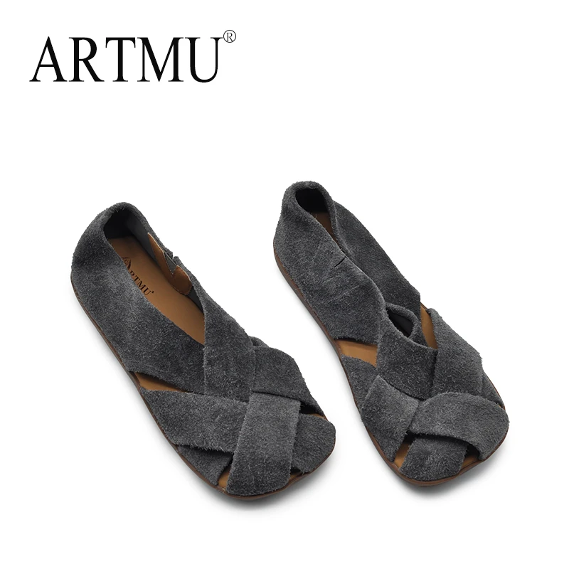 Artmu阿木镂空包头凉鞋夏外穿新款镂空凉单鞋真皮平底女鞋9030-1