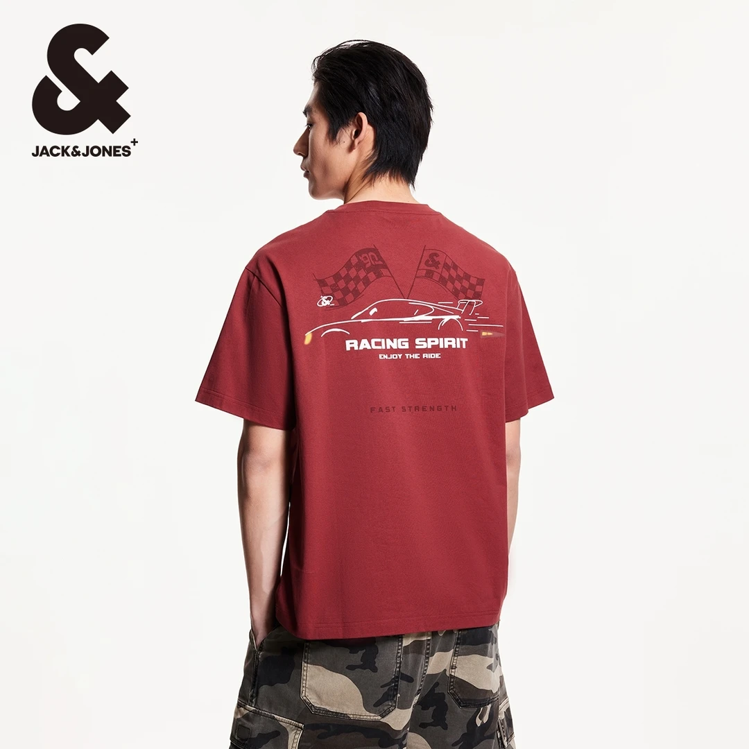 杰克琼斯春季新款潮流字母肌理印花纯棉舒适百搭休闲短袖T恤男装