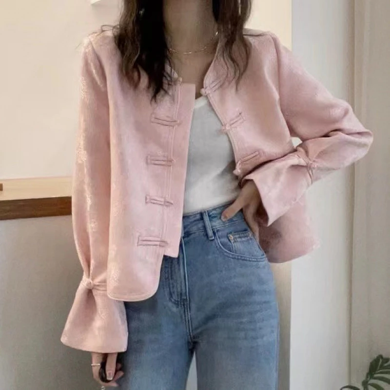 春季新中式国风盘扣长袖小香风短外套女春秋装2025年新款气质上衣