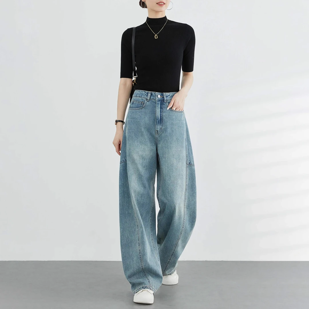 【高品质孤品】2025年十三行新款牛仔裤女夏季薄款四面弹阔腿弯刀裤