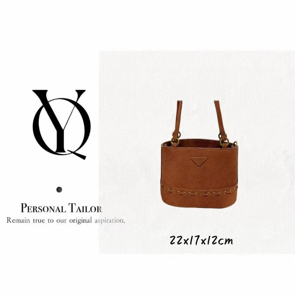 YUQIAO/【水桶包】磨砂小牛皮设计感腋下斜挎包子母包可露丽棕63088