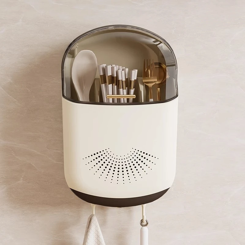 新款筷子收纳盒壁挂式家用高档筷子筒厨房快子勺子置物架可挂可置