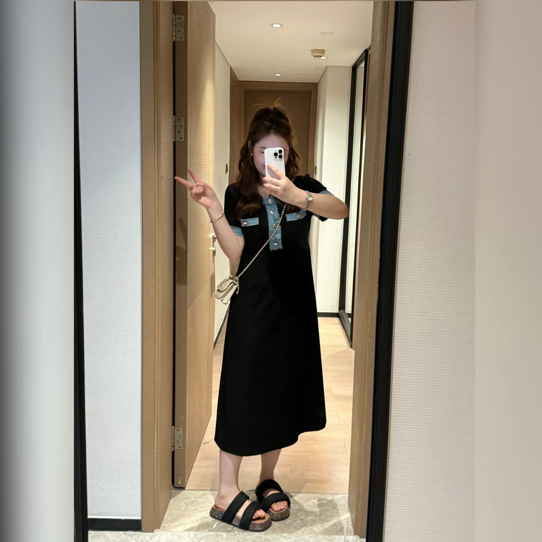 楠序【午夜巴黎】魏魏微胖女装 2025年夏装新拼接休闲连衣裙YZ36613