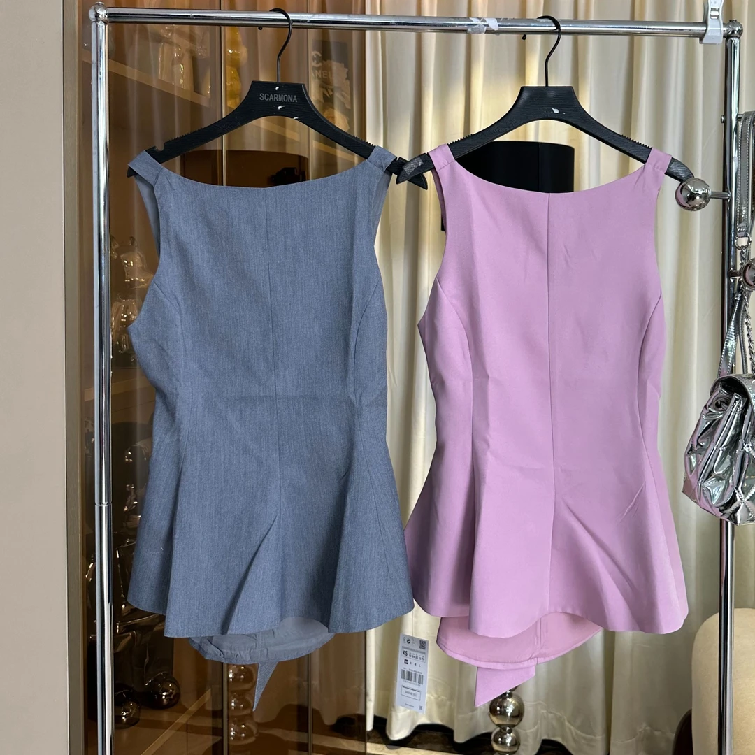 【RRSIFU蓉蓉私服】XS1872简约蝴蝶结饰短裙式下摆无袖上衣