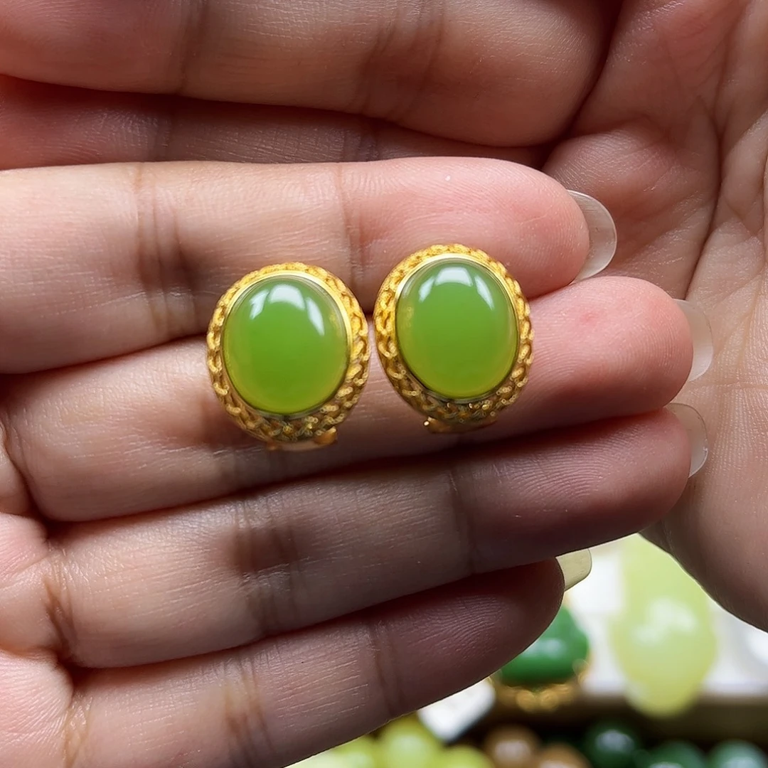 银S925镶嵌和田玉耳饰