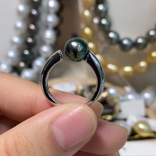 海水珍珠戒指银S925镶嵌8-9