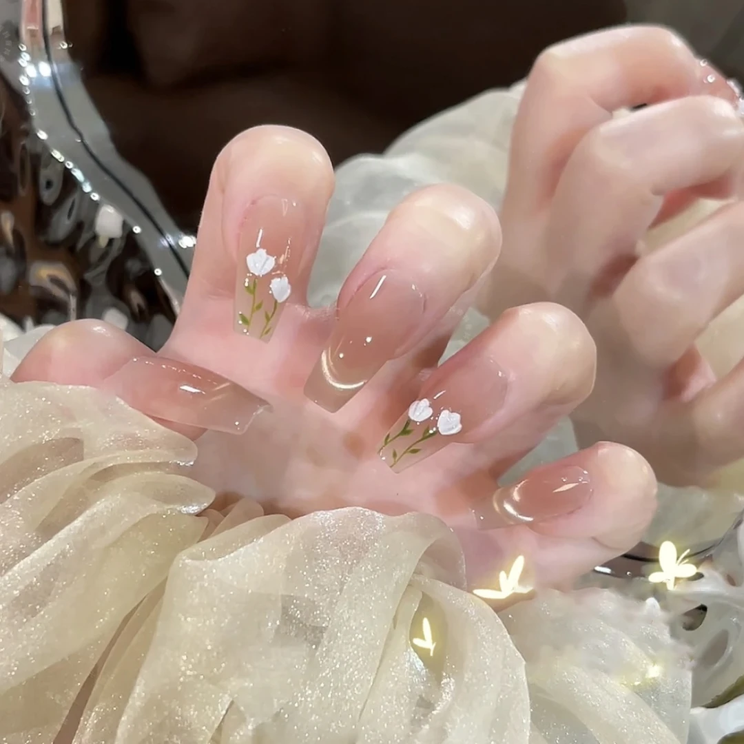 冰晶郁金香 墨华高级穿戴美甲纯手工猫眼美甲