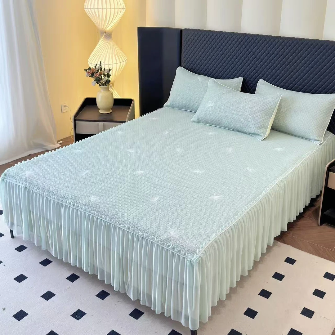 2025新款PE高分子QY冰豆豆床裙款凉席冰丝席三件套夏季凉感软席