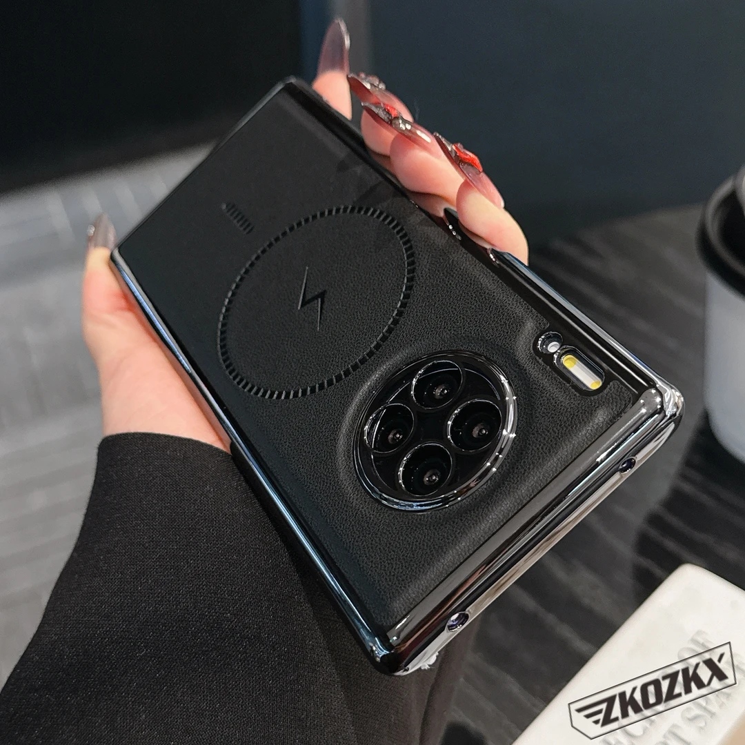 适用华为mate30手机壳磁吸电镀真皮纹新款镜头全包防摔商务高档