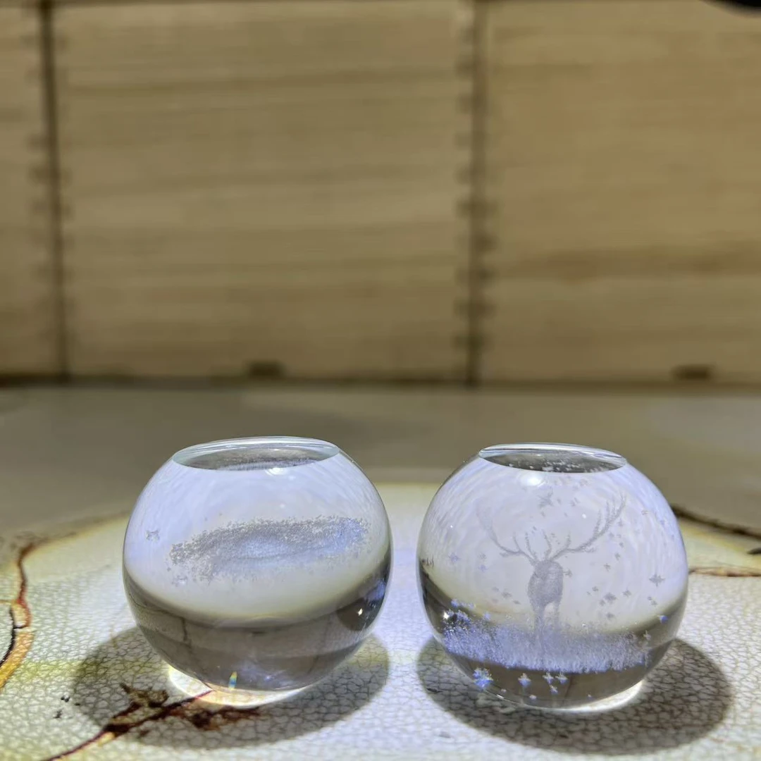 心名茶器 一鹿相伴加星空玻璃圆形盖置茶道-6145