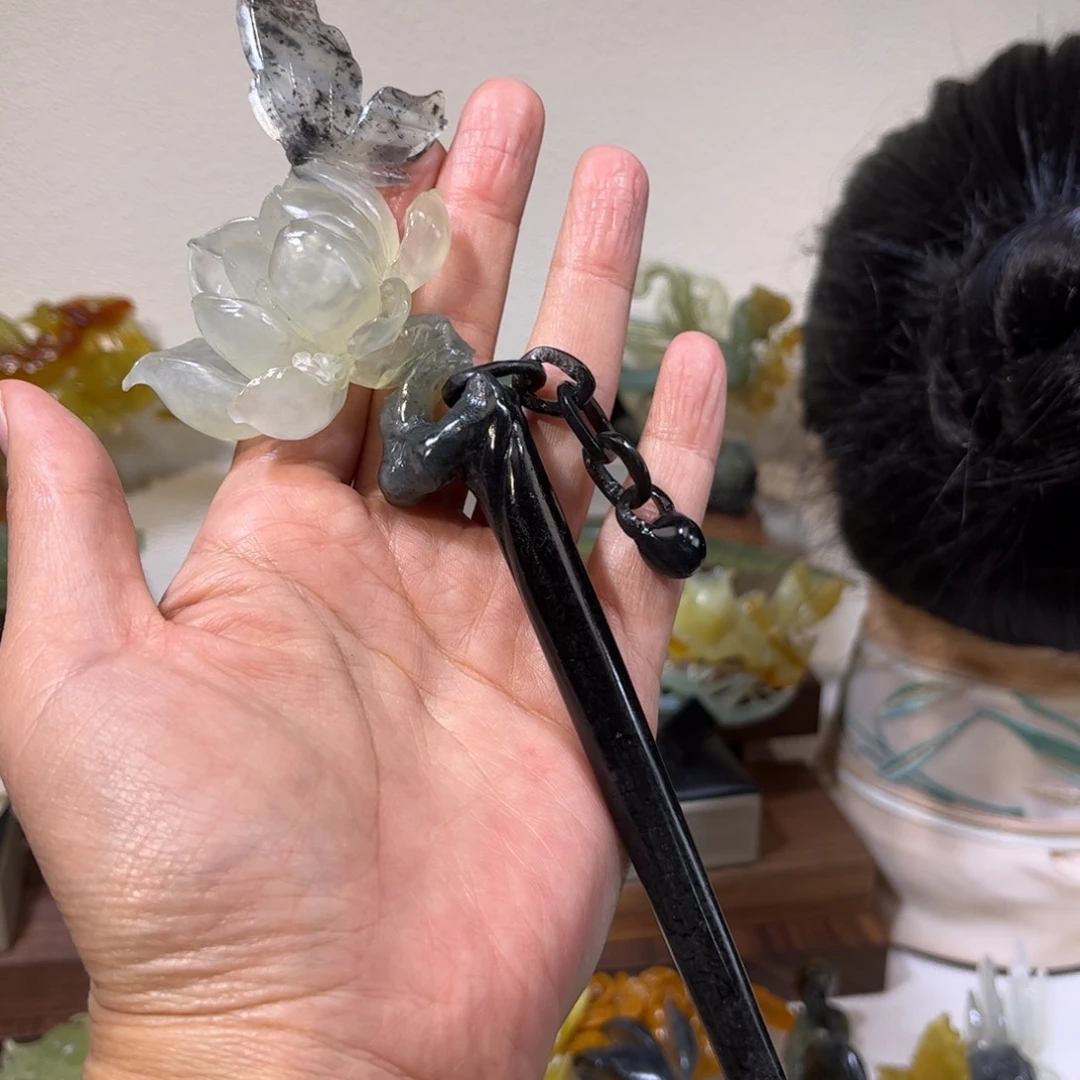 蛇纹石玉发簪合金卿***常