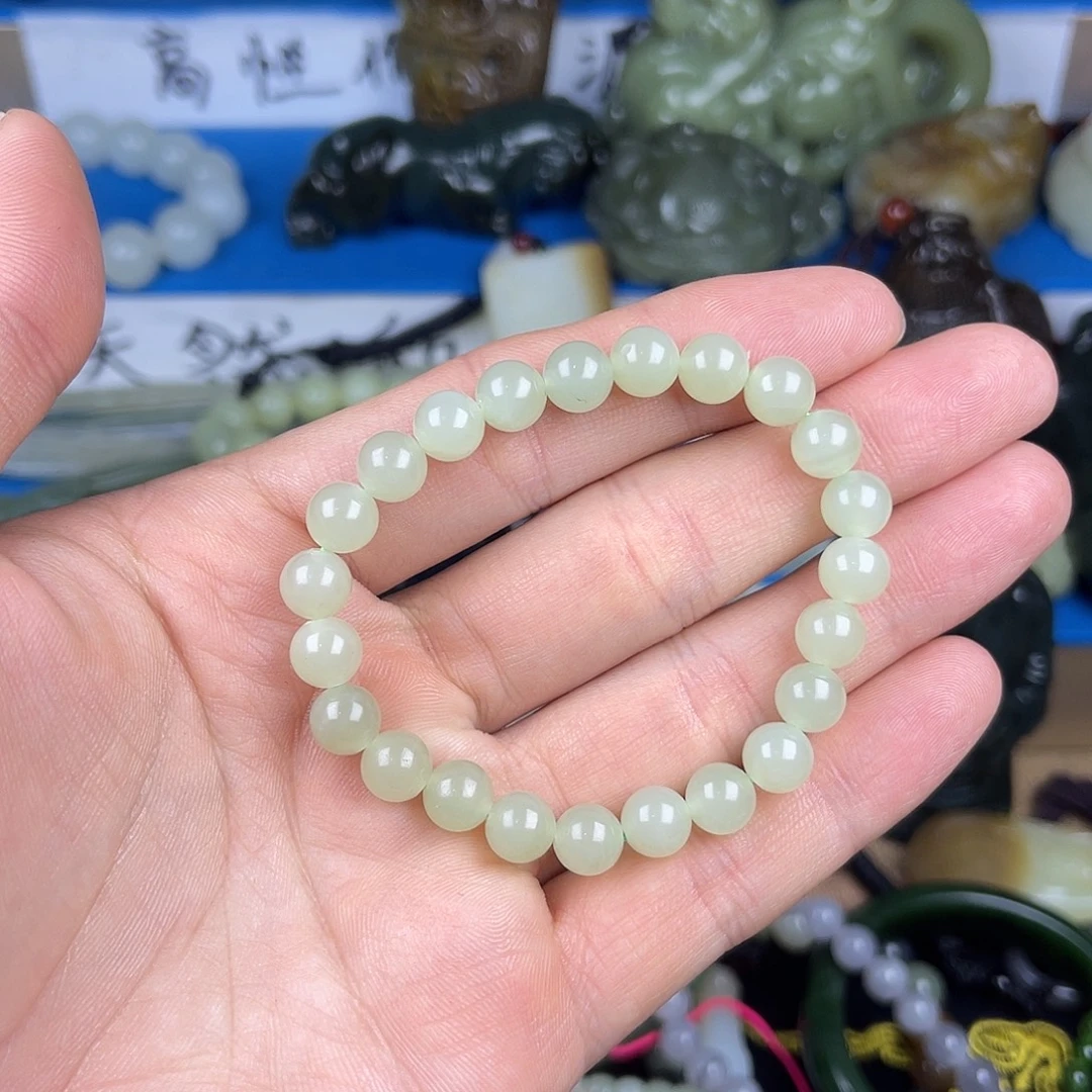 和田玉未镶嵌颈饰8毫米于田翠青新疆和田玉