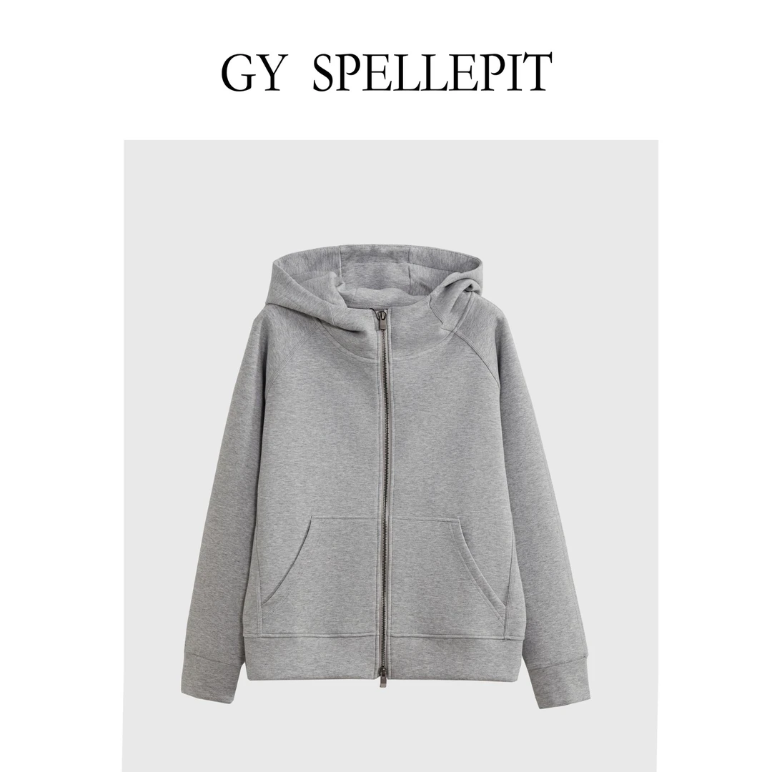 《双拉链》质感液态三层空气云感棉双面棉卫衣气质连帽衫女款外套